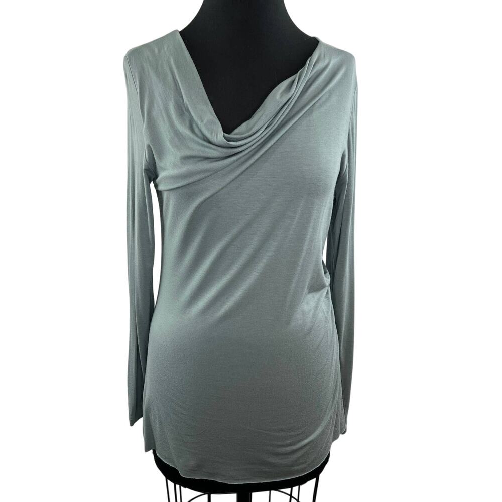 Peruvian Connection Blue Cowl Neck Long Sleeve Pullover Tunic Top Size S Small
